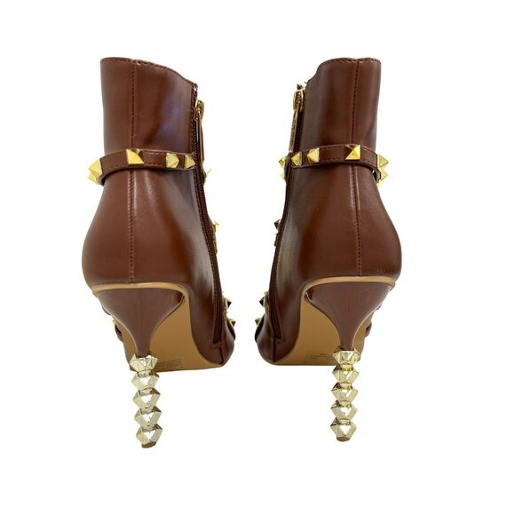 New Cape Robbin Ines Brown Studded Pointed Toe Ankle Boots Spiral Heels Size 8 - Picture 4 of 7